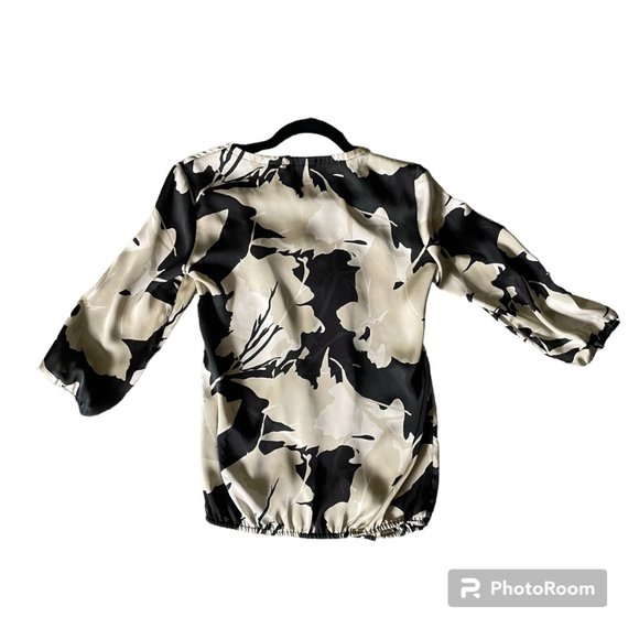 New York and Company Satin Modern Floral Blouse - Picture 2 of 3